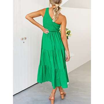 ANRABESS Women's 2023 Summer Boho One Shoulder Sleeveless Smocked Flowy Tiered Beach Maxi Sun Dress 493qinglvse-S