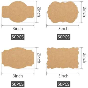 SallyFashion Kraft Gift Label Stickers, 3x2 Inch, 200 Pack, Adhesive Decorative Labels for Party Fav...