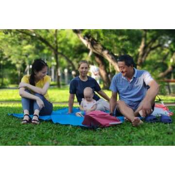 Orga'Neat Pocket Blanket -Compact Picnic Blanket, Beach Blanket Sandproof, 55”x60” Packable Lightweight Fast Dry Small Tarp Mat for Hiking Concert Travel Festivals, Water-Resistant, Fit in Small Bag
