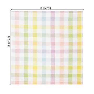 COTTON CRAFT Gingham Buffalo Plaid Check Napkins - Mitered Corners - Spring Easter Bunny Pastel Luncheon Dinner - Set of 8 - Pure Cotton - Reusable Washable - 18 x 18 - Pink Green Ivory Multi