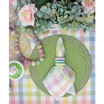 COTTON CRAFT Gingham Buffalo Plaid Check Napkins - Mitered Corners - Spring Easter Bunny Pastel Luncheon Dinner - Set of 8 - Pure Cotton - Reusable Washable - 18 x 18 - Pink Green Ivory Multi