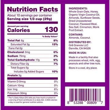 gr8nola THE ORIGINAL - Healthy, Low Sugar Granola Cereal - Made with Superfoods, Whole Almonds, Hone...