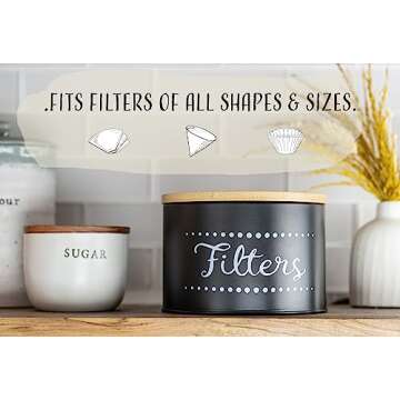 Stylish Coffee Filter Holder with Bamboo Lid for Counter