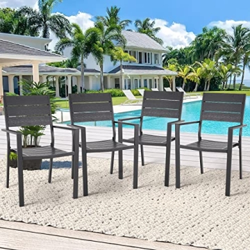 AECOJOY 4 Pieces Outdoor Dining Chairs - Stackable Aluminum Patio Chair Set