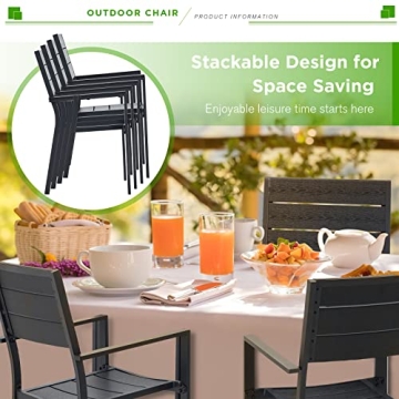 AECOJOY Stackable Outdoor Dining Chairs Set of 4 Durable Aluminum