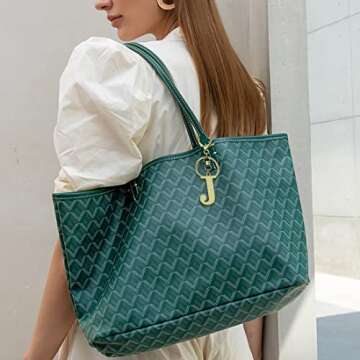 Stainless Steel Gold Letter A-Z Keychain for Women Men, Initial Letter Pendant with Key Ring, Charms for Key Backpack Bag (Gold-J)