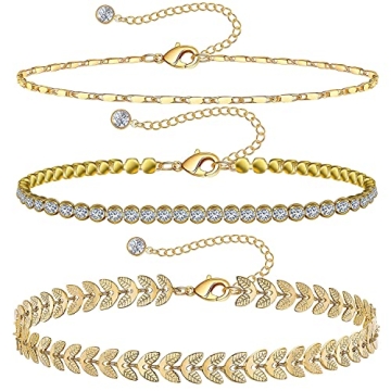 Tennis Gold Anklets Set - Adjustable & Elegant 14k Plated