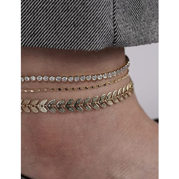 Tennis Gold Anklets Set - Adjustable & Elegant 14k Plated