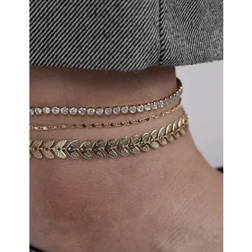 Tennis Gold Anklets Set - Adjustable & Elegant 14k Plated