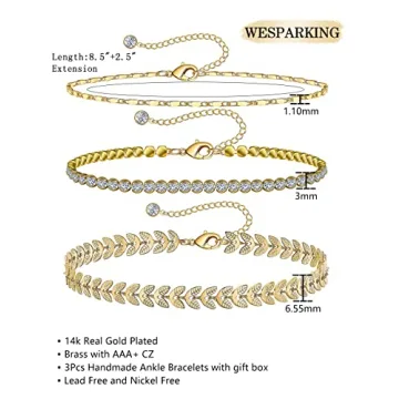Tennis Gold Anklets Set - Adjustable & Elegant 14k Plated