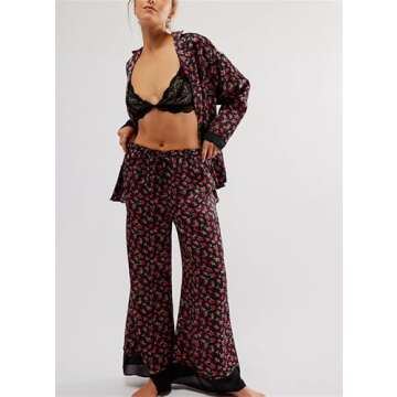 Chic Women Satin Pajama Set 2 Piece Loungewear Floral Print