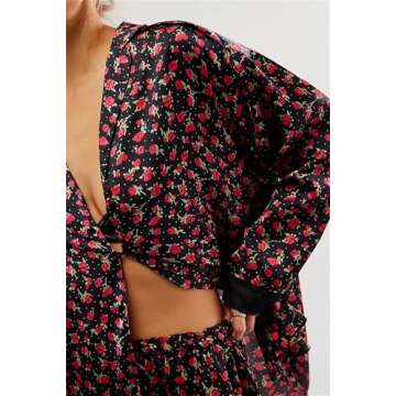 Elegant Women Satin Pajama Set 2 Piece Floral Lounge Set