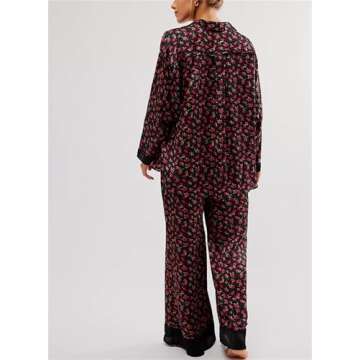 Elegant Women Satin Pajama Set 2 Piece Floral Lounge Set