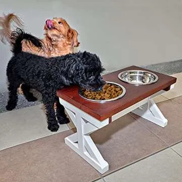 MAINEVENT Dog Bowl Stand, Elevated Dog Feeder for Small, Medium Breeds, 30 fl oz, Modern Farmhouse Style, Wood and Alloy Steel