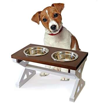 MAINEVENT Dog Bowl Stand, Elevated Dog Feeder for Small, Medium Breeds, 30 fl oz, Modern Farmhouse Style, Wood and Alloy Steel