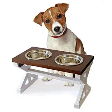 MAINEVENT Dog Bowl Stand, Elevated Dog Feeder for Small, Medium Breeds, 30 fl oz, Modern Farmhouse Style, Wood and Alloy Steel
