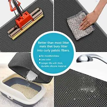 Large Cat Litter Box Mat: Easy Clean Kitty Litter Trapping Mat for Floor, Plastic Cat Box Pad (24 * 30in, grey, 1p)
