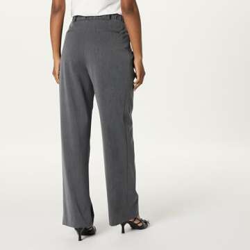 The Drop Women's Nancy Pleat Front Wide Leg Trouser, Heather Grey, S