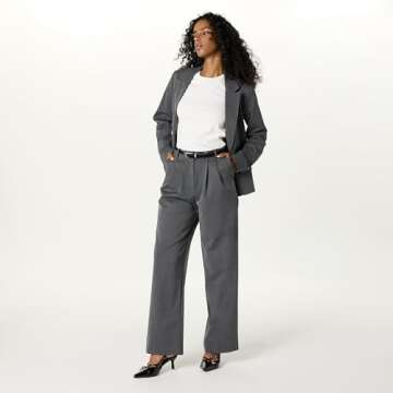 The Drop Women's Nancy Pleat Front Wide Leg Trouser, Heather Grey, S