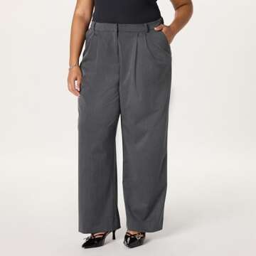 The Drop Women's Nancy Pleat Front Wide Leg Trouser, Heather Grey, S