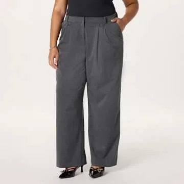 The Drop Women's Nancy Pleat Front Wide Leg Trouser, Heather Grey, S