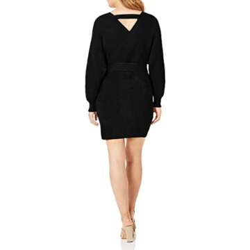 Mansy Women's Sexy Cocktail Batwing Long Sleeve Backless Mock Wrap Knit Sweater Mini Dress