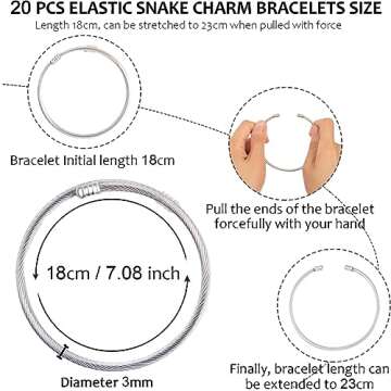 ZYEHXED 20Pcs Snake Charm Bracelets - Expandable Elastic Bangle for Customized Jewelry