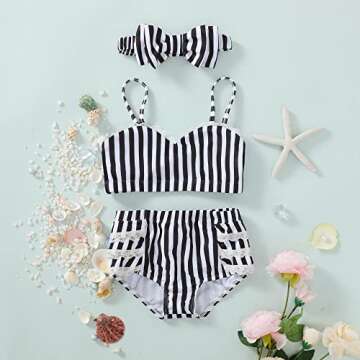 NZRVAWS Girl Swimsuits Kid Swimwear 5-6 Years Cute Clothes Outfit Straps Bikini Set Beachwear Outfits Two Piece Bathing Suits Stripe Halter Tops Shorts Bottoms Summer Clothing