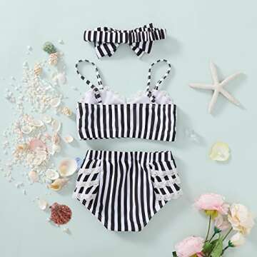 NZRVAWS Girl Swimsuits Kid Swimwear 5-6 Years Cute Clothes Outfit Straps Bikini Set Beachwear Outfits Two Piece Bathing Suits Stripe Halter Tops Shorts Bottoms Summer Clothing