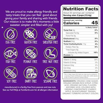 YumEarth Organic Halloween Lollipops - Allergy Friendly (Top 9 Free), No Artificial Dyes or Flavors, Non GMO, Gluten Free, Vegan, Individually Wrapped - Assorted Flavors, 8.7 oz (Pack of 40)