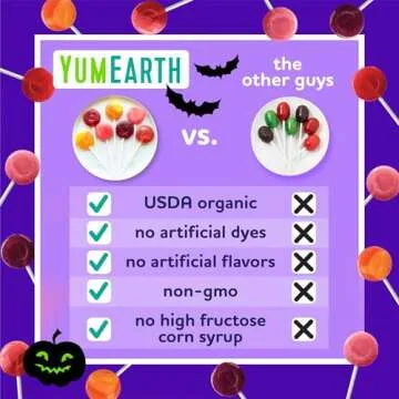 YumEarth Organic Halloween Lollipops - Allergy Friendly (Top 9 Free), No Artificial Dyes or Flavors, Non GMO, Gluten Free, Vegan, Individually Wrapped - Assorted Flavors, 8.7 oz (Pack of 40)