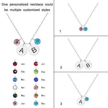 Sereney Initial necklaces for women Personalized Letter necklace with birthstones as Christmas gifts for mom, 2 initial jewelry multiple charms for daughter gifts,custom heart necklace gifts for her