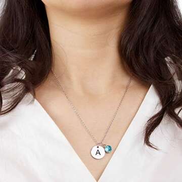 Sereney Initial necklaces for women Personalized Letter necklace with birthstones as Christmas gifts for mom, 2 initial jewelry multiple charms for daughter gifts,custom heart necklace gifts for her