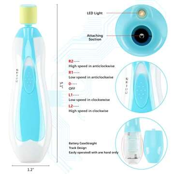 Baby Nail Trimmer Electric, Safe Baby Nail Clippers Manicure Set with Light, Baby Nail File Kit with 6 Replacement Heads, Nail Trimmer for Newborn Toddler Toes and Fingernails Care, Trim and Polish