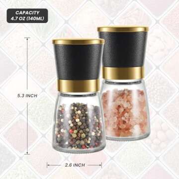 VEVOK CHEF Gold Salt and Pepper Grinder Set for Stylish Kitchens