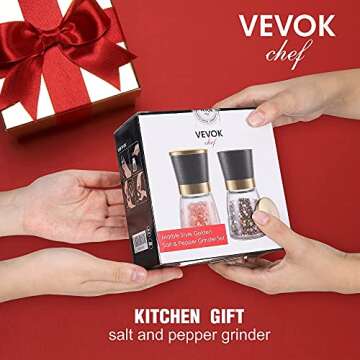 VEVOK CHEF Gold Salt and Pepper Grinder Set for Stylish Kitchens