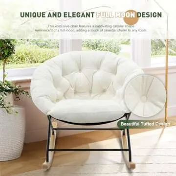 COLAMY Rocking Chair Nursery, Upholstered Glider Rocker Accent Chair Saucer Armchair with Comfy Cushions, Wood Base and Metal Legs for Living Room, Bedroom, Office, White