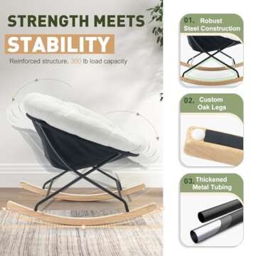 COLAMY Rocking Chair Nursery, Upholstered Glider Rocker Accent Chair Saucer Armchair with Comfy Cushions, Wood Base and Metal Legs for Living Room, Bedroom, Office, White