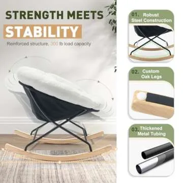 COLAMY Rocking Chair Nursery, Upholstered Glider Rocker Accent Chair Saucer Armchair with Comfy Cushions, Wood Base and Metal Legs for Living Room, Bedroom, Office, White