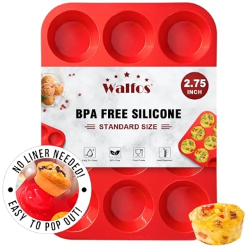 Walfos Silicone Muffin Pan - 12 Cups Regular Silicone Cupcake Pan, Non-stick Silicone Great for Maki...