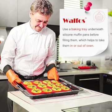 Walfos Silicone Muffin Pan - 12 Cups Regular Silicone Cupcake Pan, Non-stick Silicone Great for Making Muffin Cakes, Tart, Bread - BPA Free and Dishwasher Safe