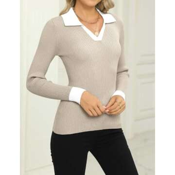 Zeagoo Women's 2024 Sweater Tops Long Sleeve V Neck Ribbed Knit Slim Fitted Casual Work Basic Shirts...