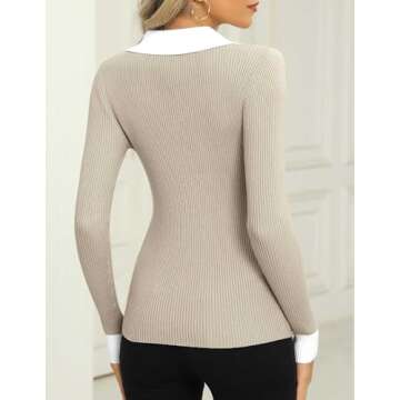 Chic Zeagoo Women's Ribbed Knit Sweater Tops in Beig
