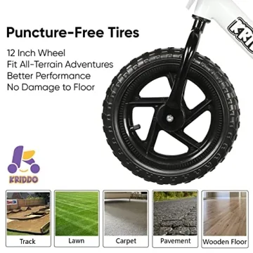 KRIDDO Toddler Balance Bike 2 Year Old, Age 18 Months to 5 Years Old, 12 Inch Push Bicycle with Customize Plate (3 Sets of Stickers Included), Steady Balancing, Gift Bike for 2-3 Boys Girls, WH