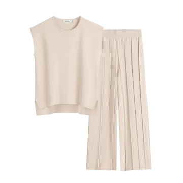 ANRABESS Women 2 Piece Outfits Casual Summer Sleeveless Tops Knit Pants Matching Sets