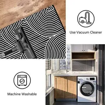 Tiffasea Black and White Kitchen Rug 2'x4', Machine Washable Indoor Outdoor Rugs Cotton Hand-Woven Modern Area Rug Front Door Rug for Living Room/Entryway/Laundry/Bathroom/Bedroom