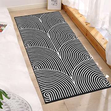 Tiffasea Black and White Kitchen Rug 2'x4', Machine Washable Indoor Outdoor Rugs Cotton Hand-Woven Modern Area Rug Front Door Rug for Living Room/Entryway/Laundry/Bathroom/Bedroom
