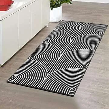 Tiffasea Black and White Kitchen Rug 2'x4', Machine Washable Indoor Outdoor Rugs Cotton Hand-Woven Modern Area Rug Front Door Rug for Living Room/Entryway/Laundry/Bathroom/Bedroom