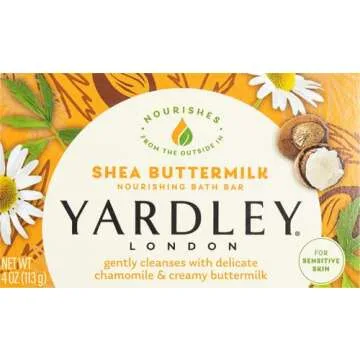 Yardley London Nourishing Bath Soap Bar Shea Buttermilk for Sensitive Skin, Gently Cleanses with Del...