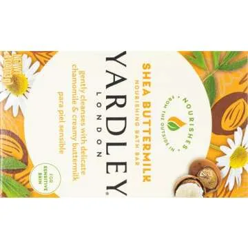 Yardley London Nourishing Bath Soap Bar Shea Buttermilk for Sensitive Skin, Gently Cleanses with Delicate Chamomile & Creamy Buttermilk, 4.0 oz Bath Bar, 1 Soap Bar